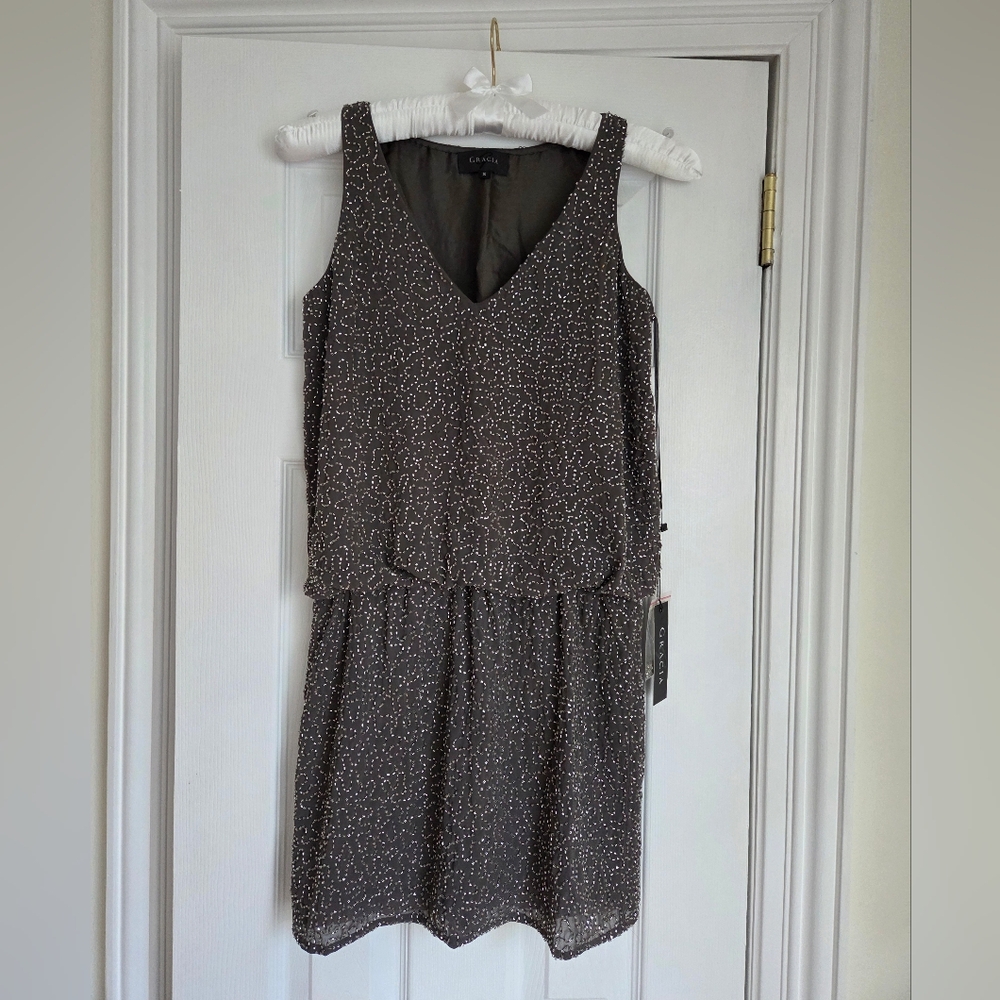 Gracia Gray Beaded Brand New Mini Dress